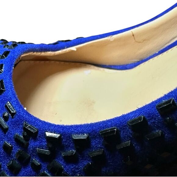 Gianni size 8  Bini Blue Peep-Toe platform stiletto black studded Heels - Picture 7 of 11
